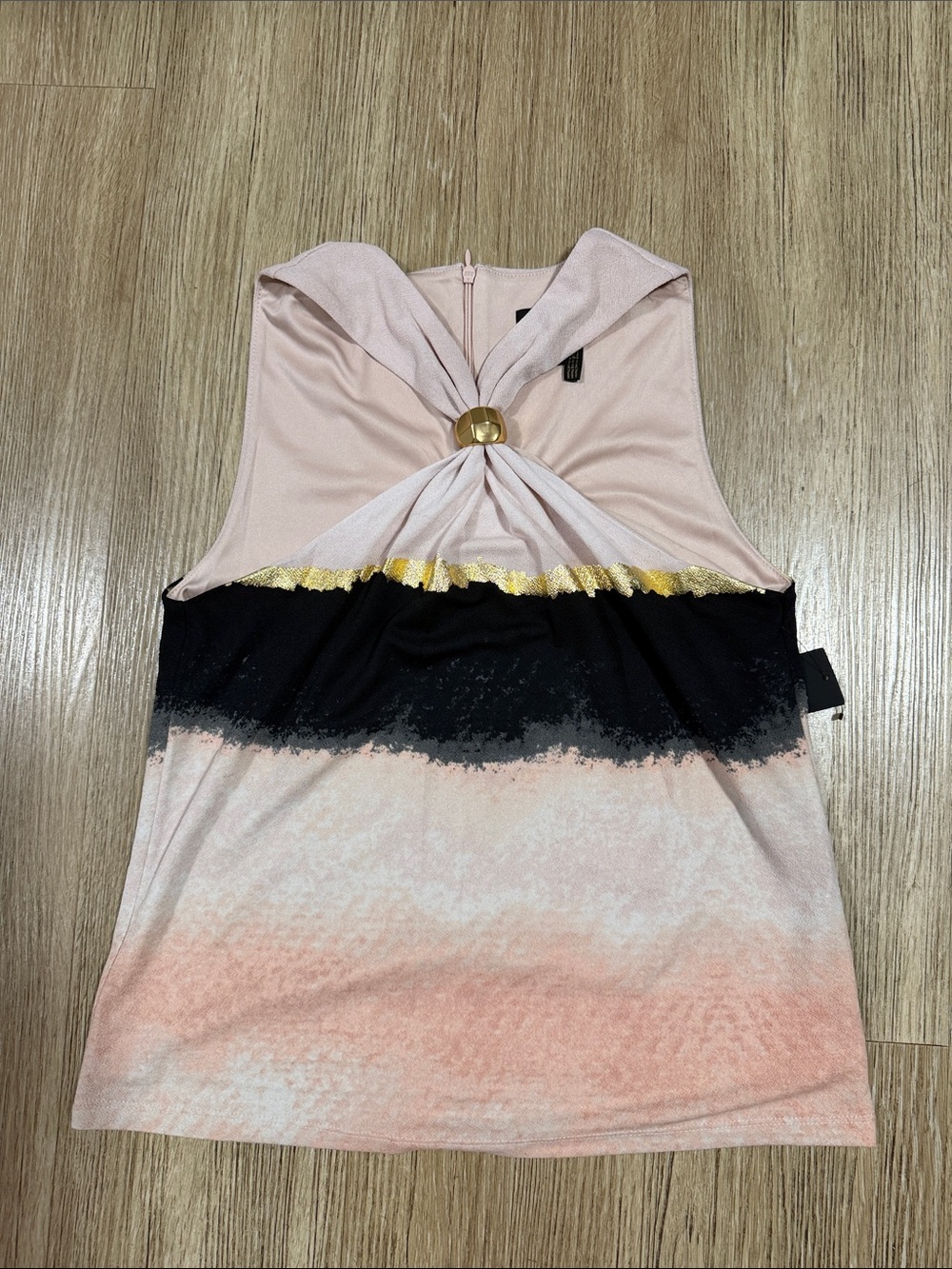 Donna Karan Twist-Front Tank Top - Pink Black Gold S